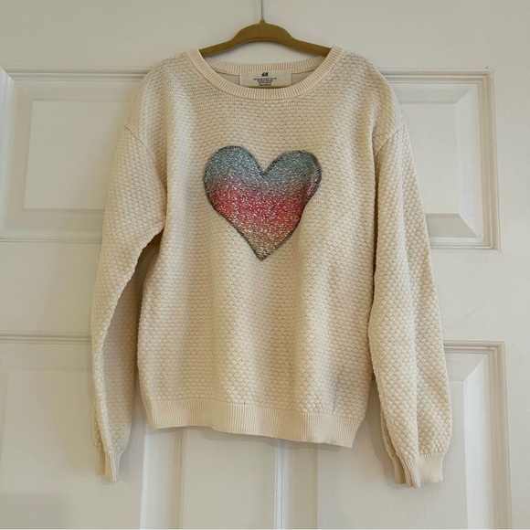 H&M Long Sleeve Textured Sweater with Flip Sequin Heart Design - Picture 4 of 10